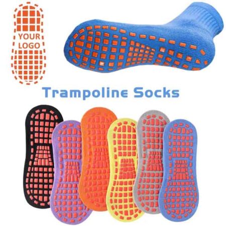 Trampoline socks, glue dispensing, anti slip floor socks